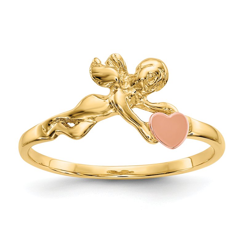 14K Two-tone Angel &amp; Satin Heart Ring