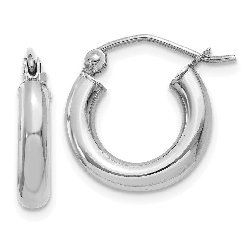 14K White Gold 3x14mm Polished Lightweight Tube Hoop Earrings