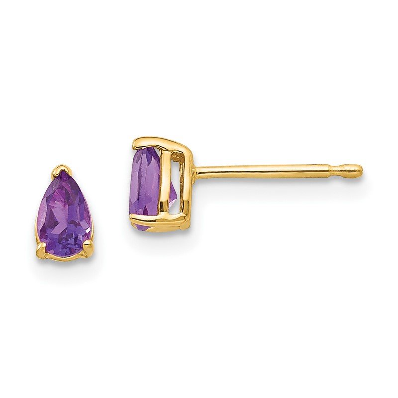 14k 5x3mm Pear Amethyst Post Earrings