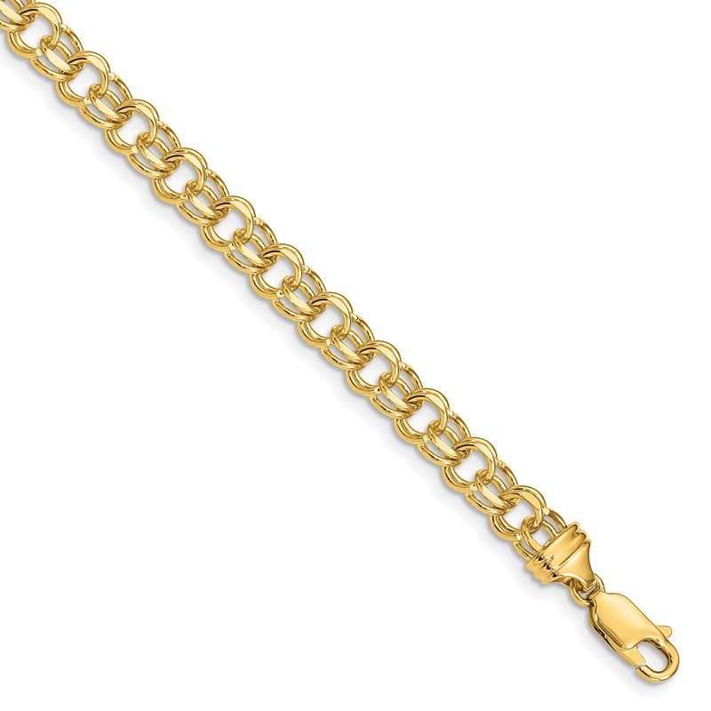 14k 5.5mm Diamond-cut Solid Heavy Double Link 7 inch Charm Bracelet