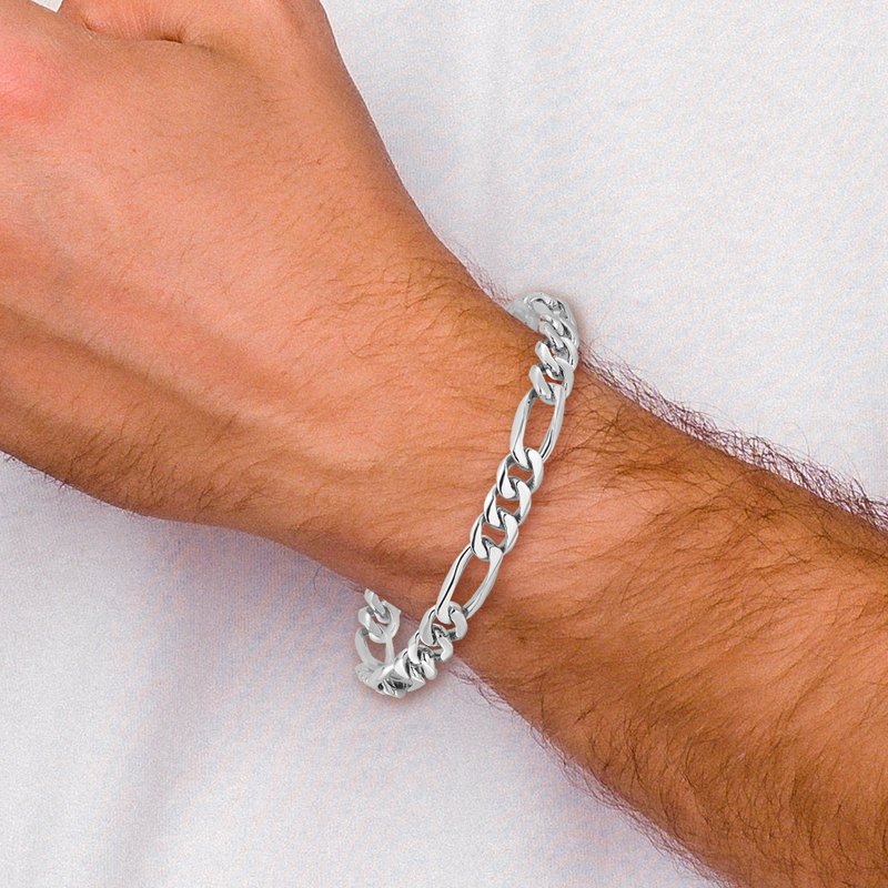 14K White Gold 18 inch 7mm Hand Polished Figaro Link with Fancy Lobster Clasp Chain