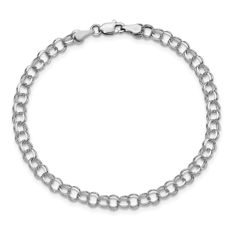 14k White Gold 4mm Solid Double Link 7 inch Charm Bracelet