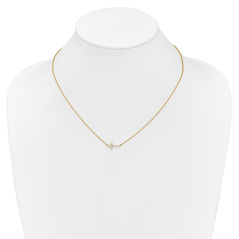 14k White Gold 1/10 carat Diamond Sideways Cross 18 inch Necklace