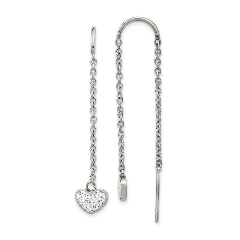Stainless Steel Polished with Preciosa Crystal Heart Threader Earrings