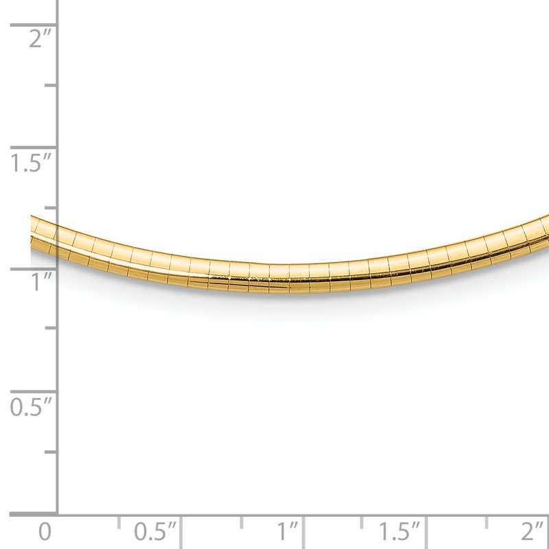 14k Polished 3mm Standard Weight 16 inch Domed Omega Necklace