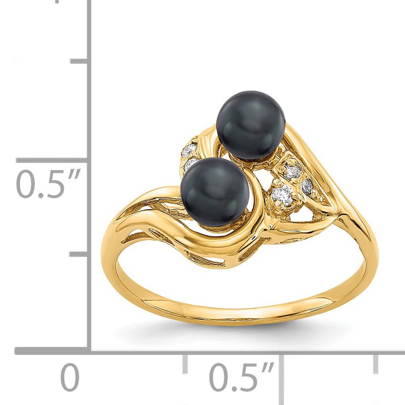 14k 4.5mm Black FW Cultured Pearl AAA Diamond ring