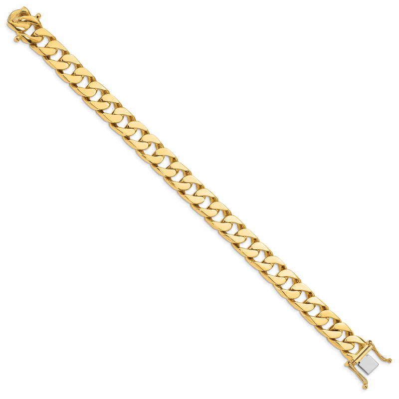 14K 20 inch 10.6mm Hand Polished Flat Beveled Curb Link with Box Catch Clasp Chain