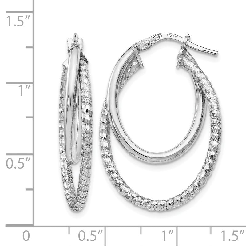 Sterling Silver RH-plated Polished D/C Oval Hoop Earrings