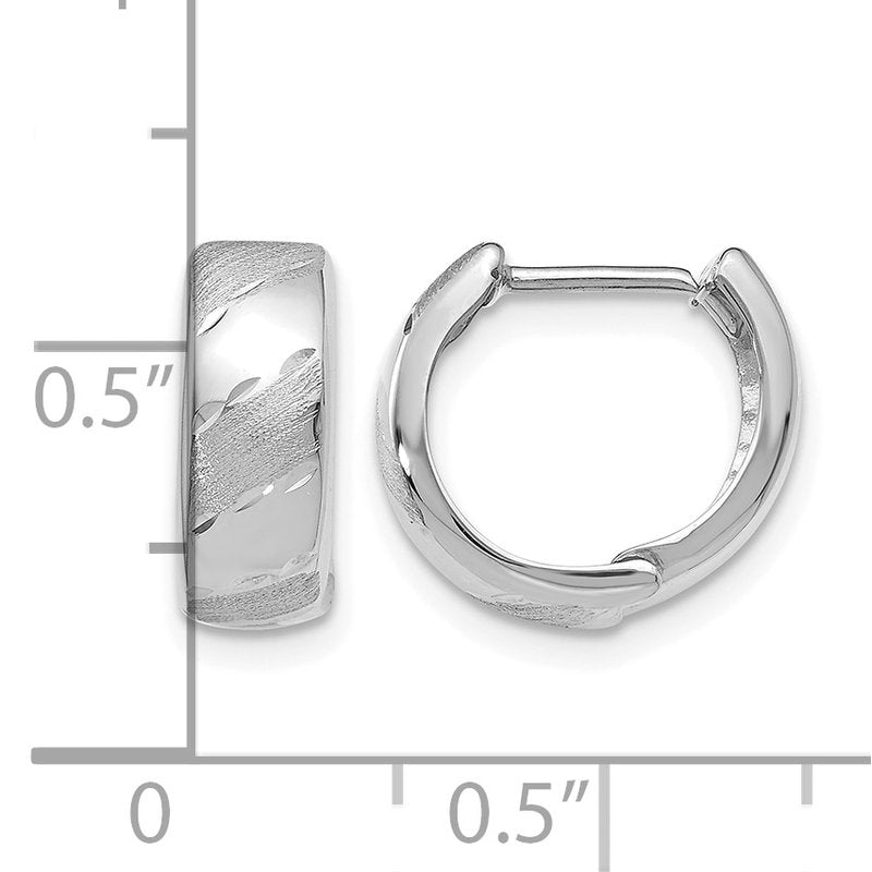 14K White Gold Polished and Satin Hinged Hoop Earrings