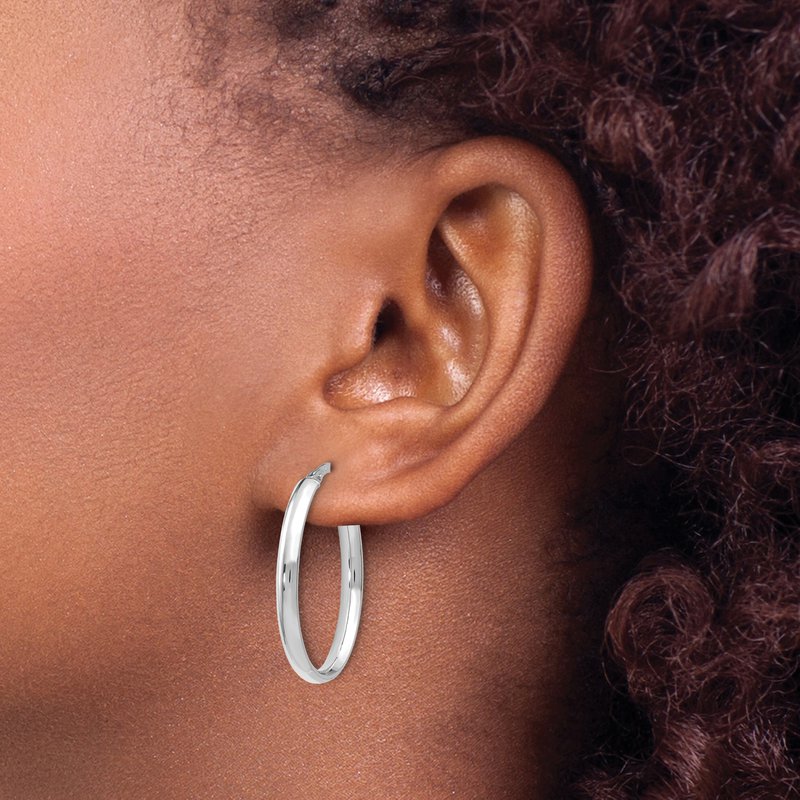 14K White Gold Polished Oval Hoop Earrings