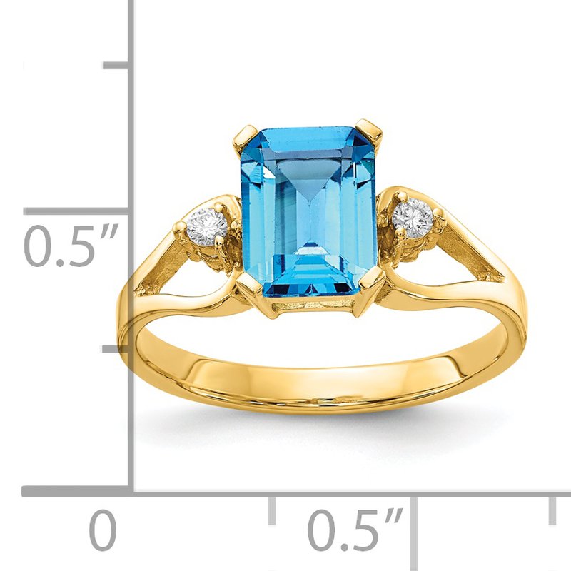 14k 8x6mm Emerald Cut Blue Topaz A Diamond ring