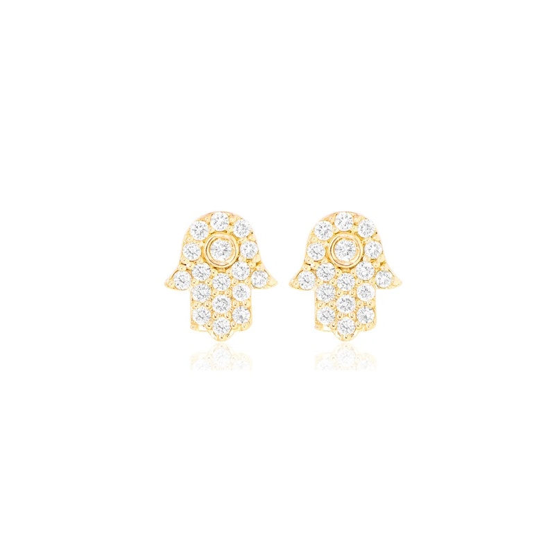 Small Hamsa Stud Earrings 14K
