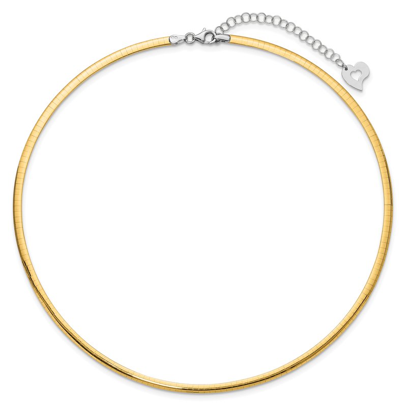 14k Two-tone 3mm Lightweight Reversible 16 inch Omega Necklace Plus 2 inch Heart Chain Extender