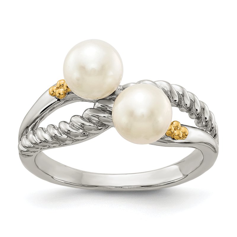 Sterling Silver with 14K Accent Polished 6mm White Freshwater Cultured Pearl Ring