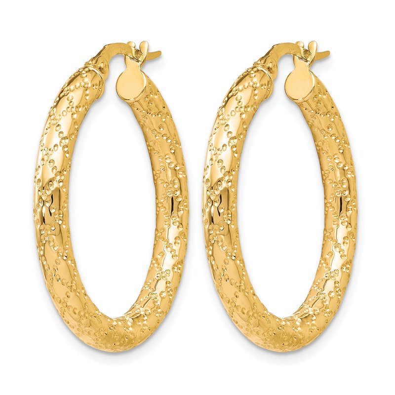 10K Polished and Textured Hinged Hoop Earrings