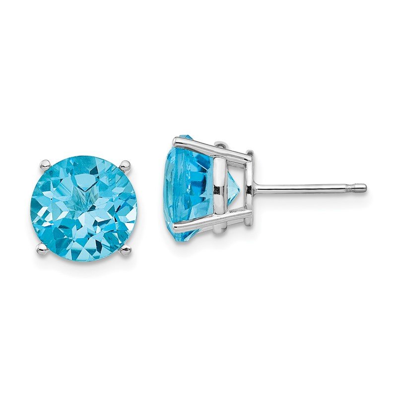14k White Gold 9mm Round Blue Topaz Post Earrings