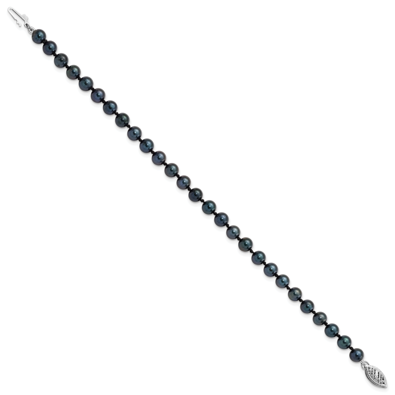 14k White Gold 5-6mm Black Round Akoya Saltwater Cultured Pearl 16 inch Necklace