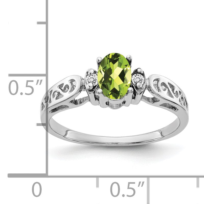 14k White Gold 6x4mm Oval Peridot A Diamond ring