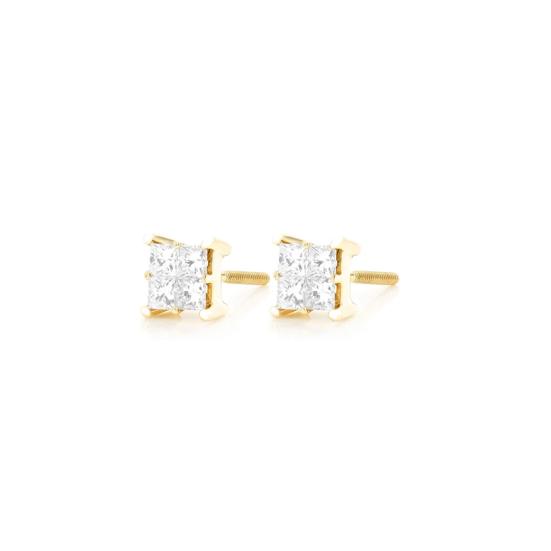 Princess Cut Quad Stud Earrings 14K