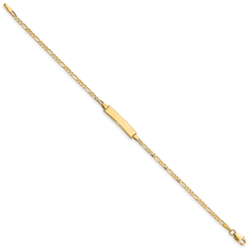 14k Polished Solid Chain/Solid Plate Figaro Link 19x4mm Plate 5.5 inch Baby/Child ID Bracelet