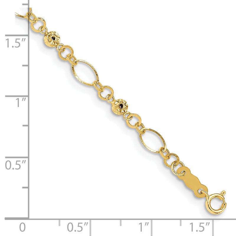 14k Polished Diamond-cut Ovals and Donut Beads 7.5 inch Bracelet