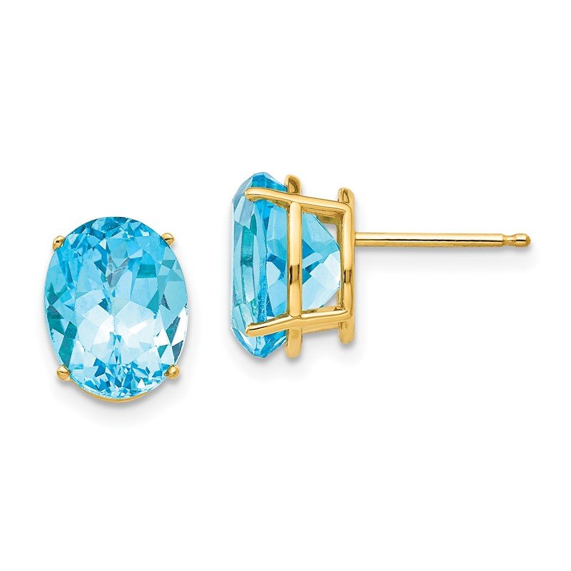 14k 10x8mm Oval Blue Topaz Post Earrings