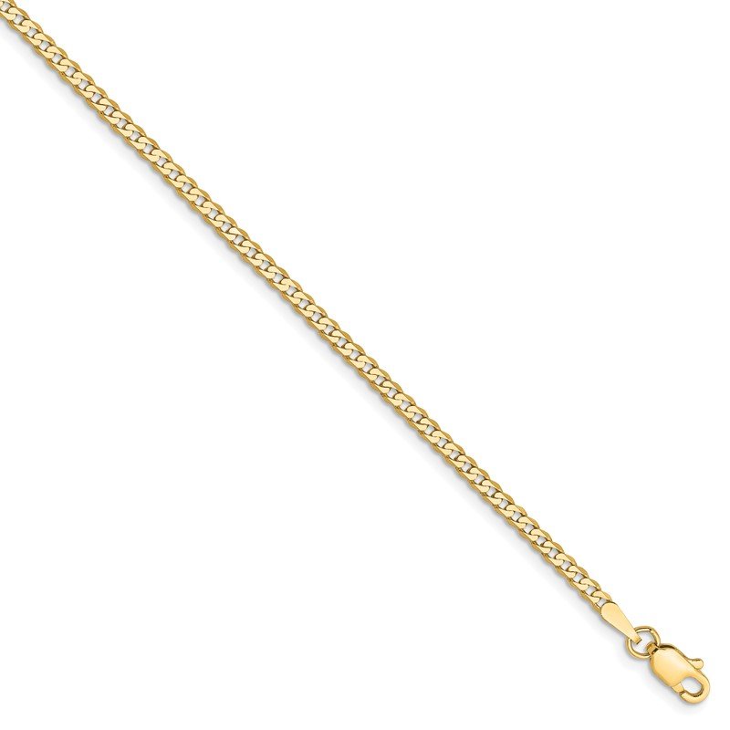 14K 10 inch 2.2mm Flat Beveled Curb with Lobster Clasp Anket