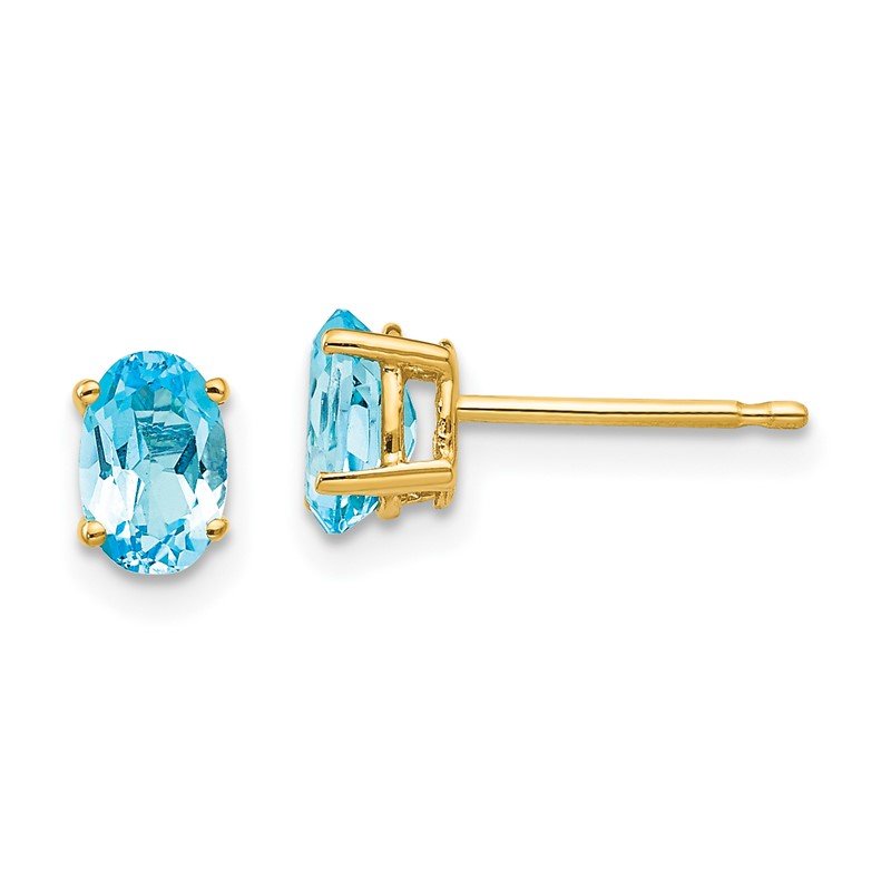 14k 6x4mm Oval Blue Topaz Post Earrings