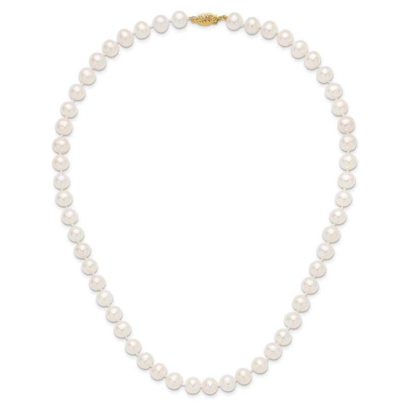 14k 7-8mm White Near-Round Freshwater Cultured Pearl 16 inch Necklace
