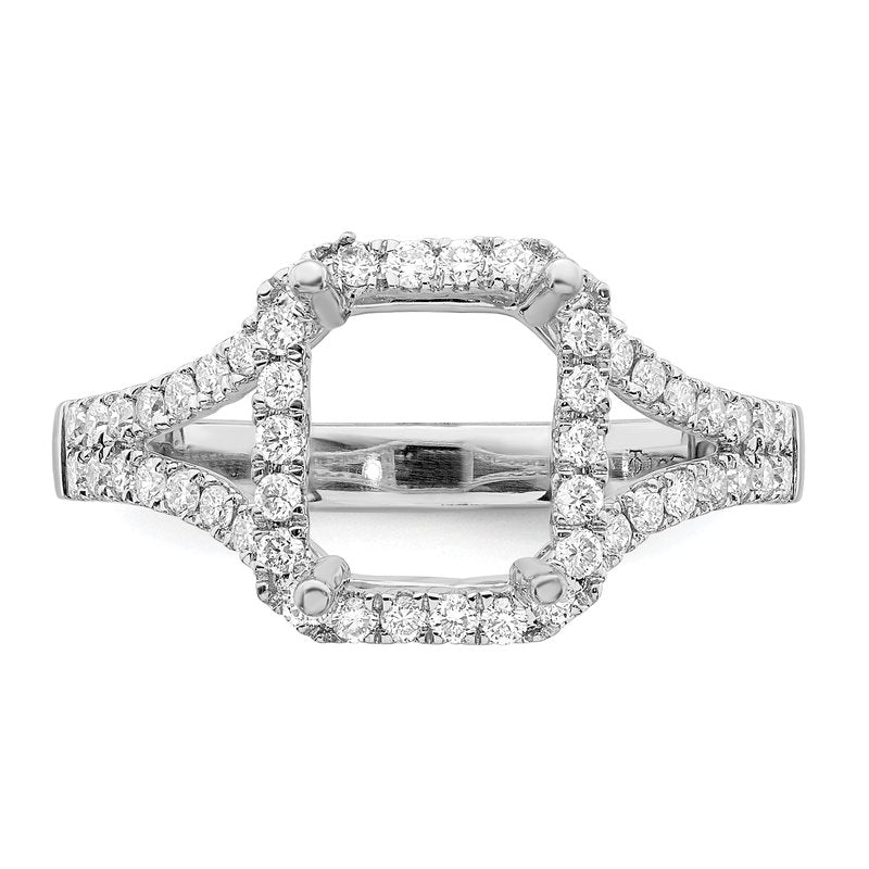 14K White Gold 3/8 carat Lab Grown Diamond VS+ F+ Semi-Mount Emerald Halo Engagement Ring