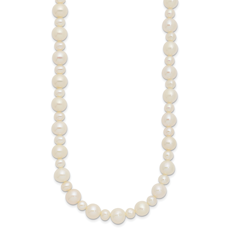 14k White Gold 5-8mm White Near-Round Freshwater Cultured Pearl 18 inch Necklace