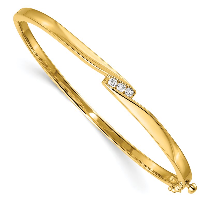 14k Complete 3-Stone 1/8 carat VS Diamond Hinged Oval Bangle Bracelet