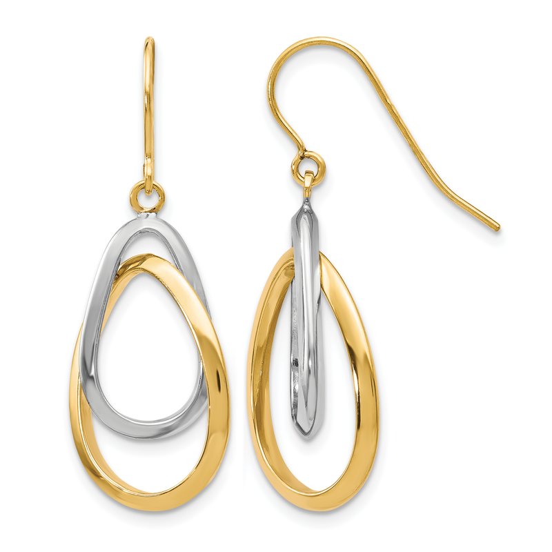 10K Two-tone Polished Shepherd Hook Dangle Earrings