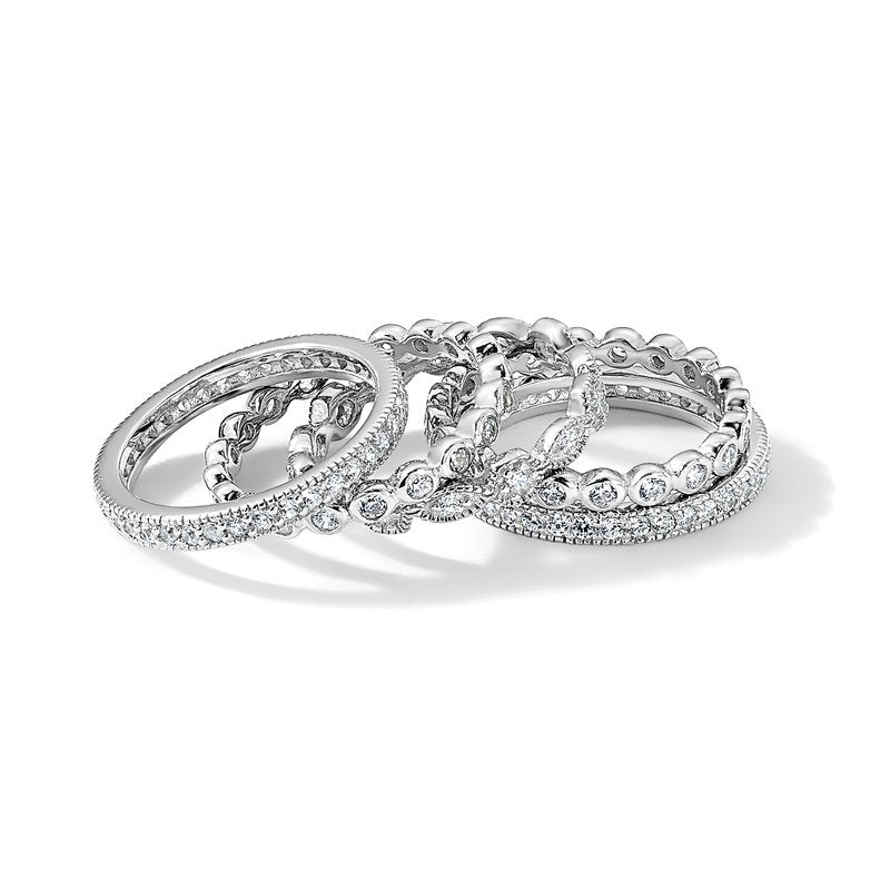 Sterling Silver Rhodium-plated Brilliant-cut CZ 5 Piece Eternity Ring Set