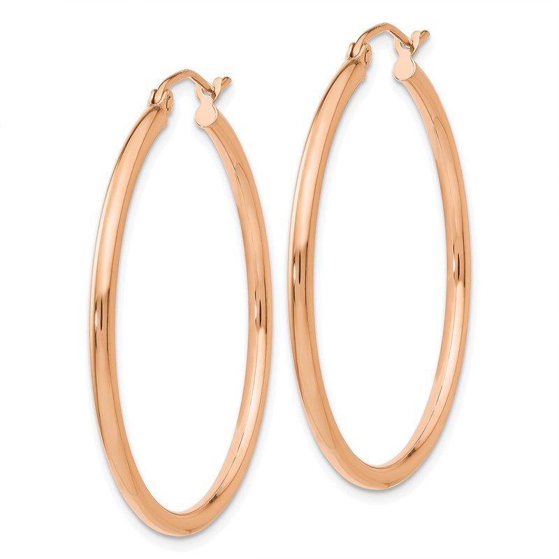 14k Rose Gold 2x35mm Polished Lightweight Tube Hoop Earrings