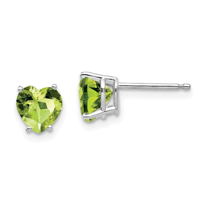 14k White Gold 6mm Heart Peridot Post Earrings