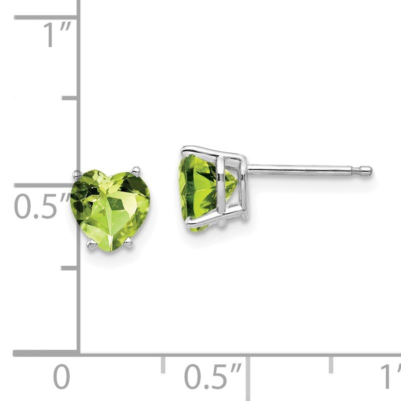 14k White Gold 6mm Heart Peridot Post Earrings