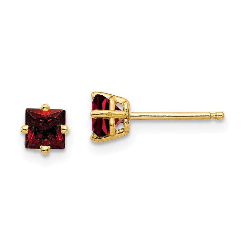 14k 4mm Princess-cut Garnet Post  Earrings