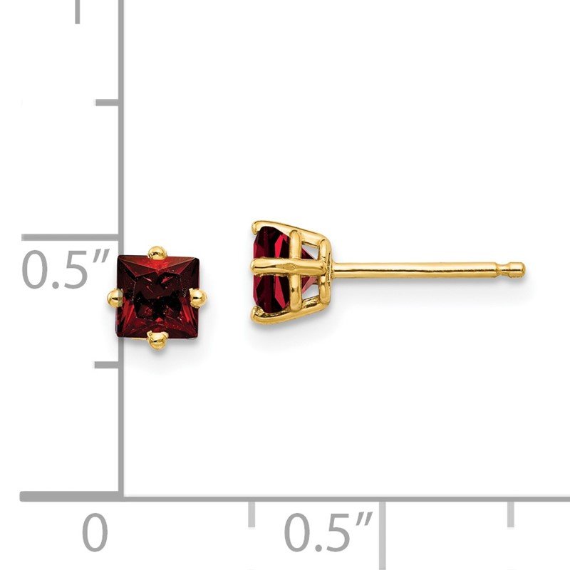 14k 4mm Princess-cut Garnet Post  Earrings