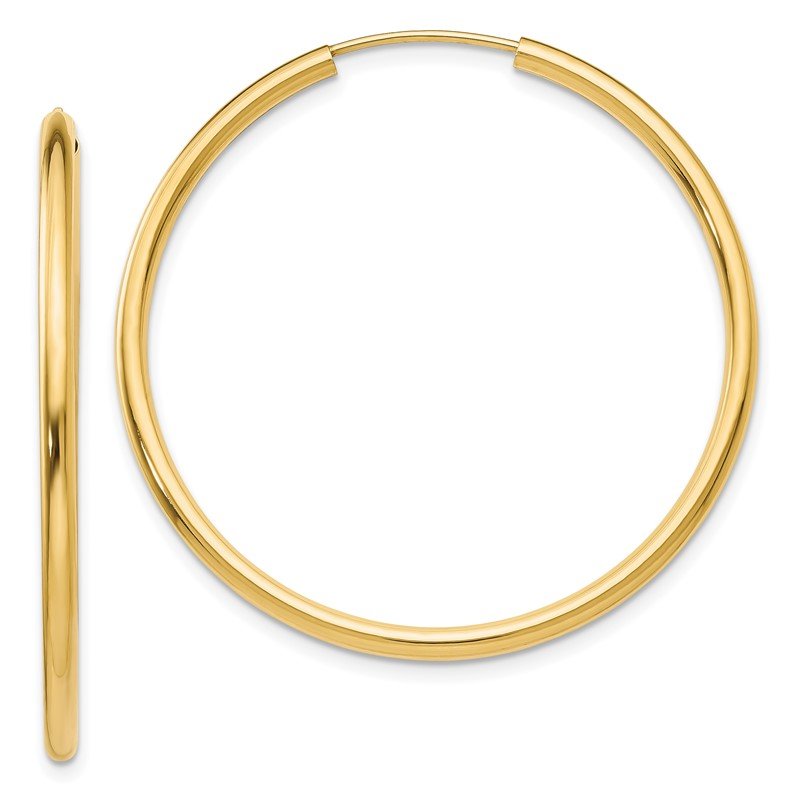 14k 2x40mm Polished Round Endless Tube Hoop Earrings