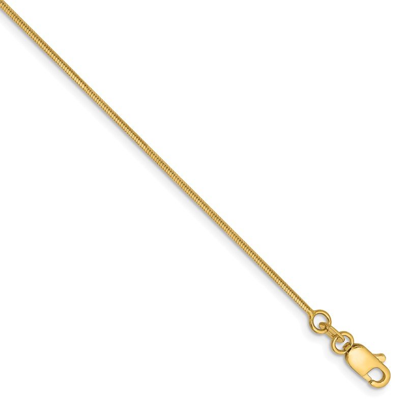 14K 10 inch .8mm Octagonal Snake with Lobster Clasp Anklet
