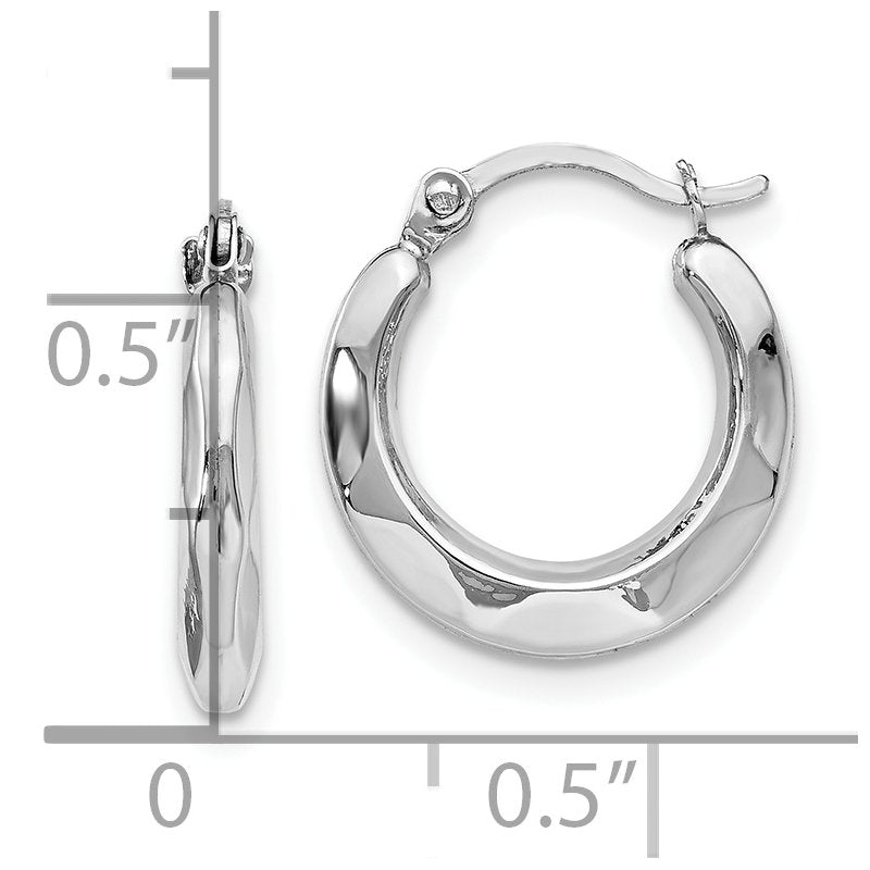 14K White Gold Polished Hinged Hoop Earrings