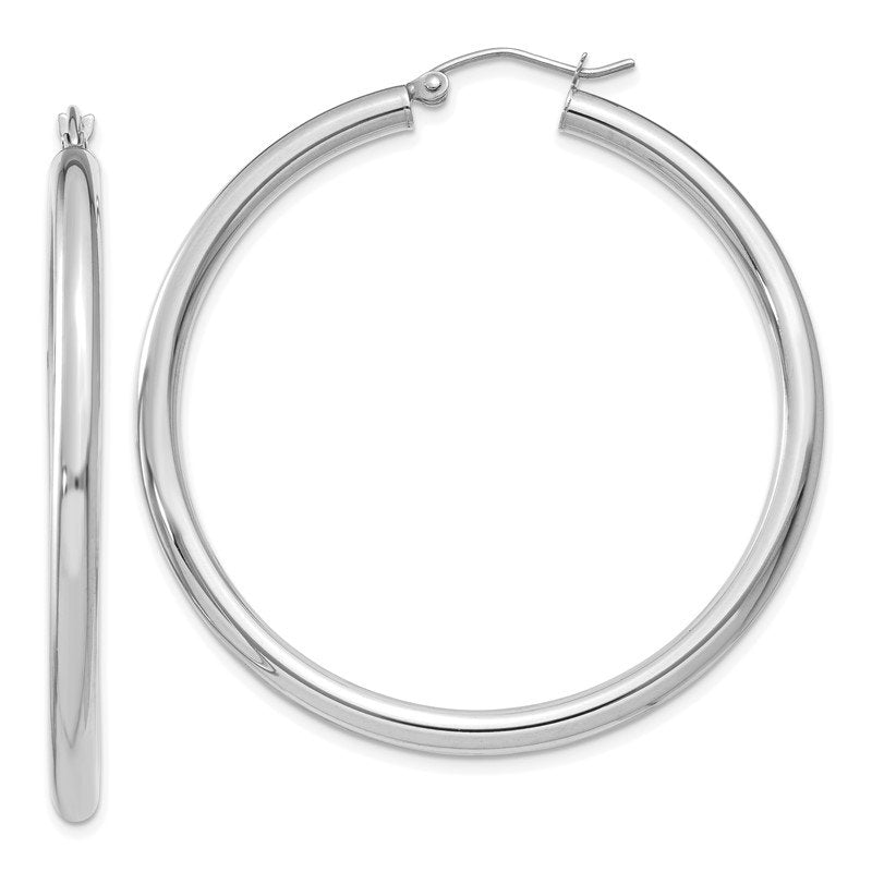 14K White Gold 3x45mm Polished Lightweight Tube Hoop Earrings