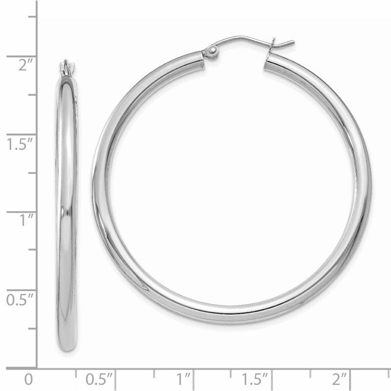 14K White Gold 3x45mm Polished Lightweight Tube Hoop Earrings
