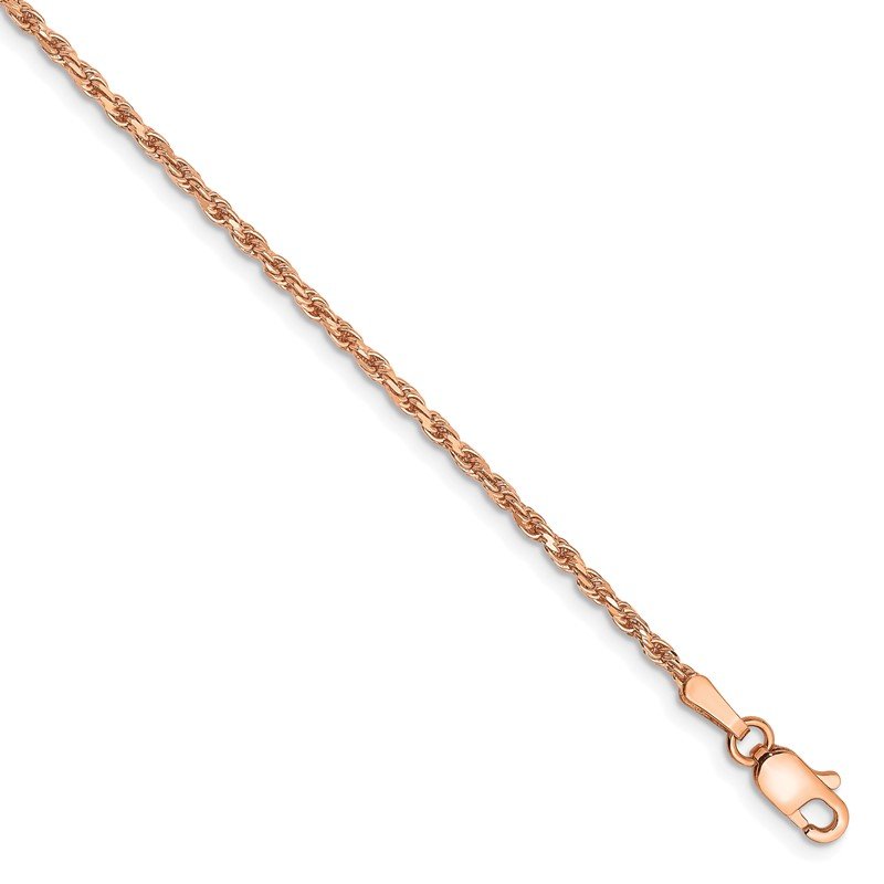 14K Rose Gold 10 inch 1.8mm Diamond-cut Man Made Rope with Lobster Clasp Anklet