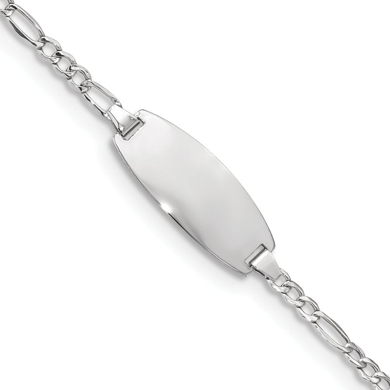14k White Gold Polished Semi-Solid Chain/Solid Plate Figaro Link Oval 18.5x8.5mm Plate 5.5 inch Baby/Child ID Bracelet