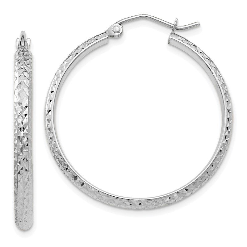 14K White Gold 2.8x30mm Diamond-cut Tube Hoop Earrings