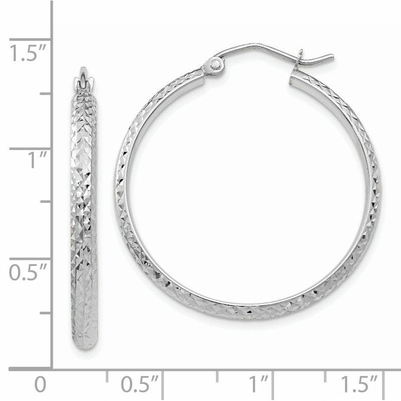 14K White Gold 2.8x30mm Diamond-cut Tube Hoop Earrings