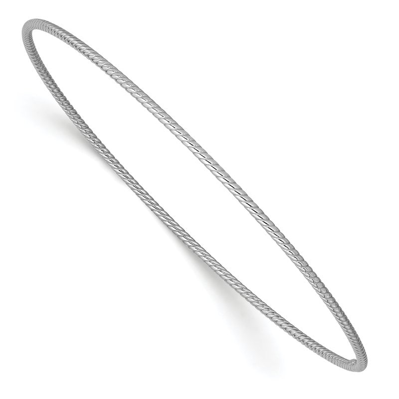 14k White Gold Polished Textured Twist 1.50mm Slip-on Round Bangle Bracelet