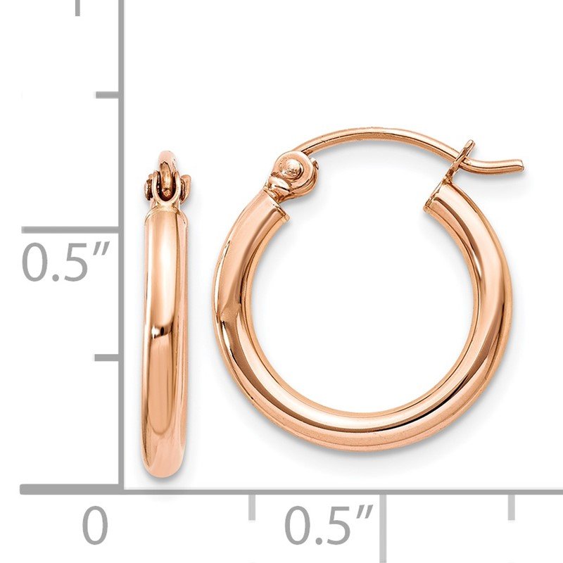 14k Rose Gold 2x15mm Polished Lightweight Tube Hoop Earrings